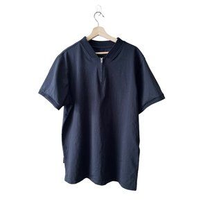 Saint Morta Men's Black Zip Neck Designer Short Sleeve Shirt